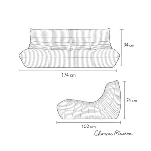 Modernes 3-Sitzer-Relaxsofa aus Cord – Skulpturales Design und elegante Textur
