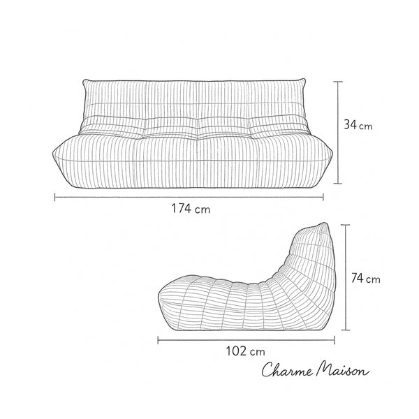 Modernes 3-Sitzer-Relaxsofa aus Cord – Skulpturales Design und elegante Textur