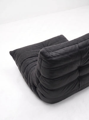 Fauteuil Relax Composé Minuit – Cuir Véritable et Lin, Édition Noire