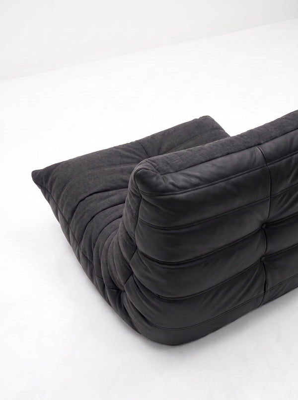 Fauteuil Relax Composé Minuit – Cuir Véritable et Lin, Édition Noire