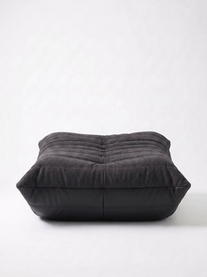 Pouf Ottoman Relax Composé Minuit – Cuir Véritable et Lin, Édition Noire