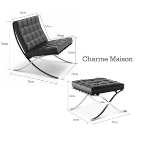 Fauteuil Lounge & Repose-Pieds – Cuir Véritable Noir et Structure Chromée Sculpturale