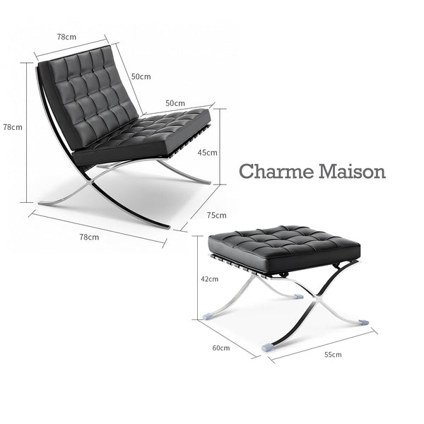 Fauteuil Lounge & Repose-Pieds – Cuir Véritable Noir et Structure Chromée Sculpturale