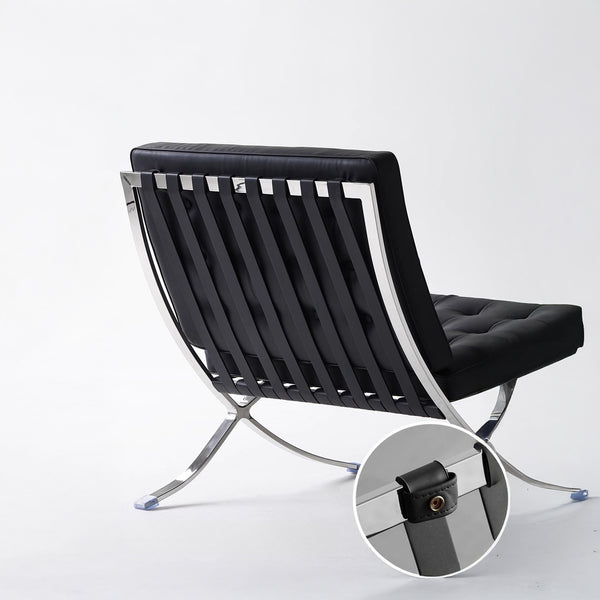 Fauteuil Lounge & Repose-Pieds – Cuir Véritable Noir et Structure Chromée Sculpturale